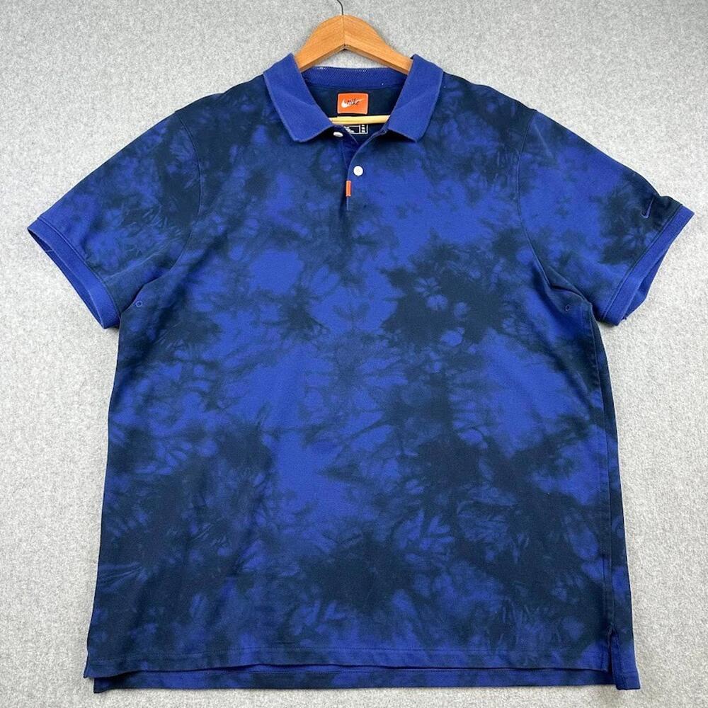 The Nike Polo Men's XL Blue Black Acid Wash Dri Fit Golf Collard Pullover Casual